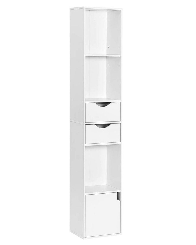 Woltu Bücherregal, 1-tlg., mit Schubladen, Regal mit Tür, 30x158x24 cm, weiß