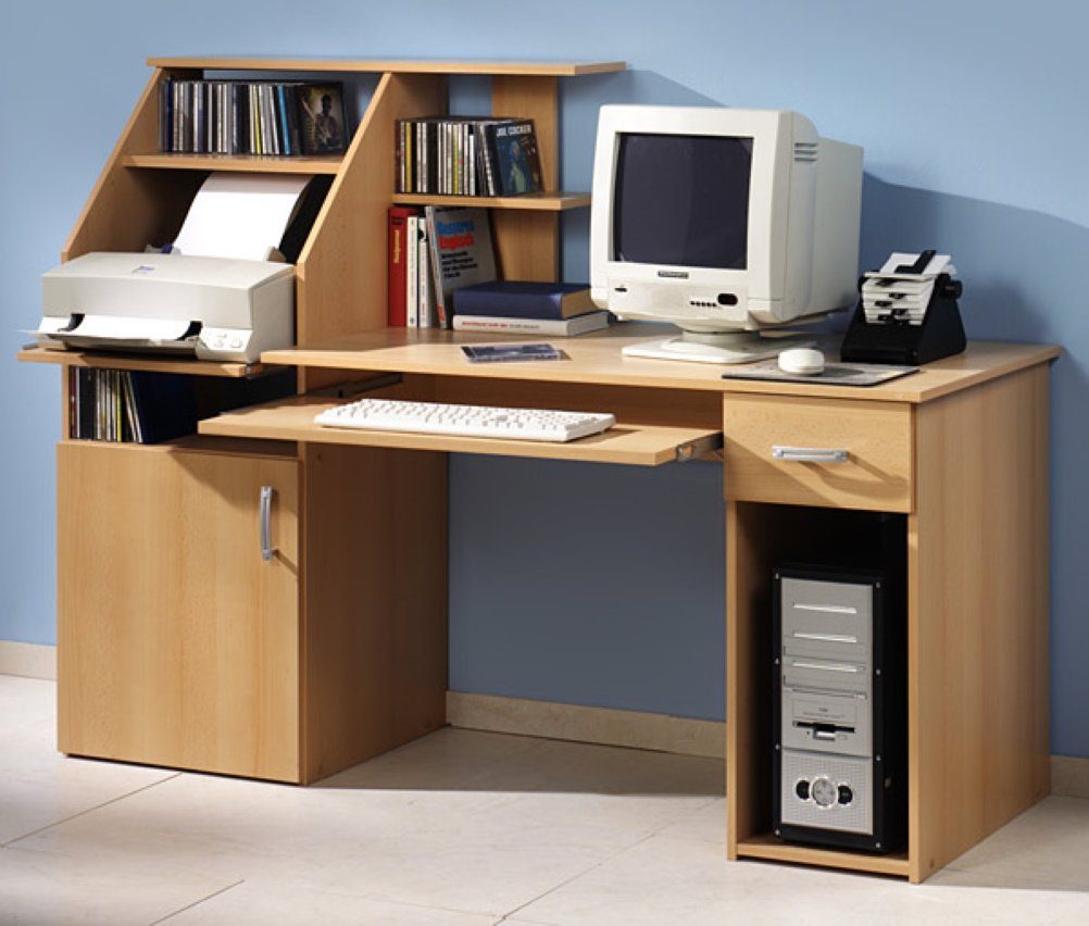 Computertisch PC-Tisch Buche Schreibtisch mit Druckerablage - (1481)