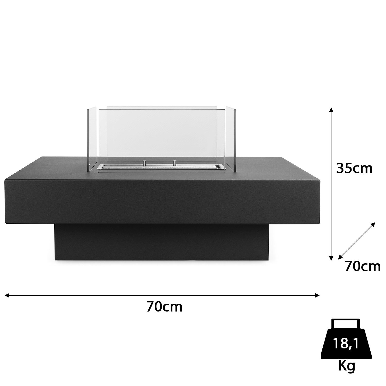 Moritz Dekokamin Standkamin 35 x 70 x 70 cm, Ethanolbrenner Glasfeuer Terrassenfeuer Kamin