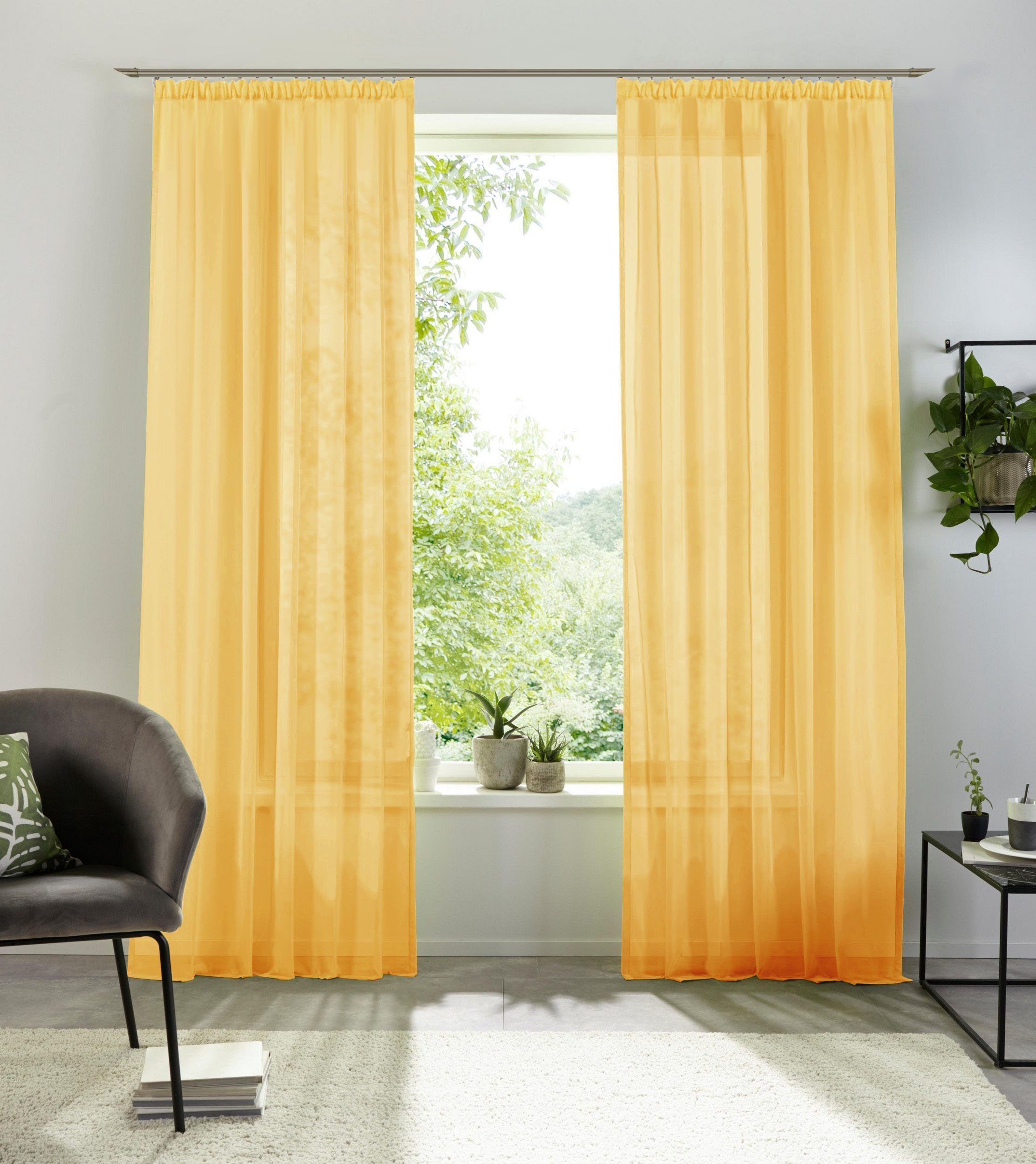 Gardine XANA, my home, Kräuselband (1 St), transparent, Polyester, 1 Schal, Voile, einfarbig, pflegeleicht gelb