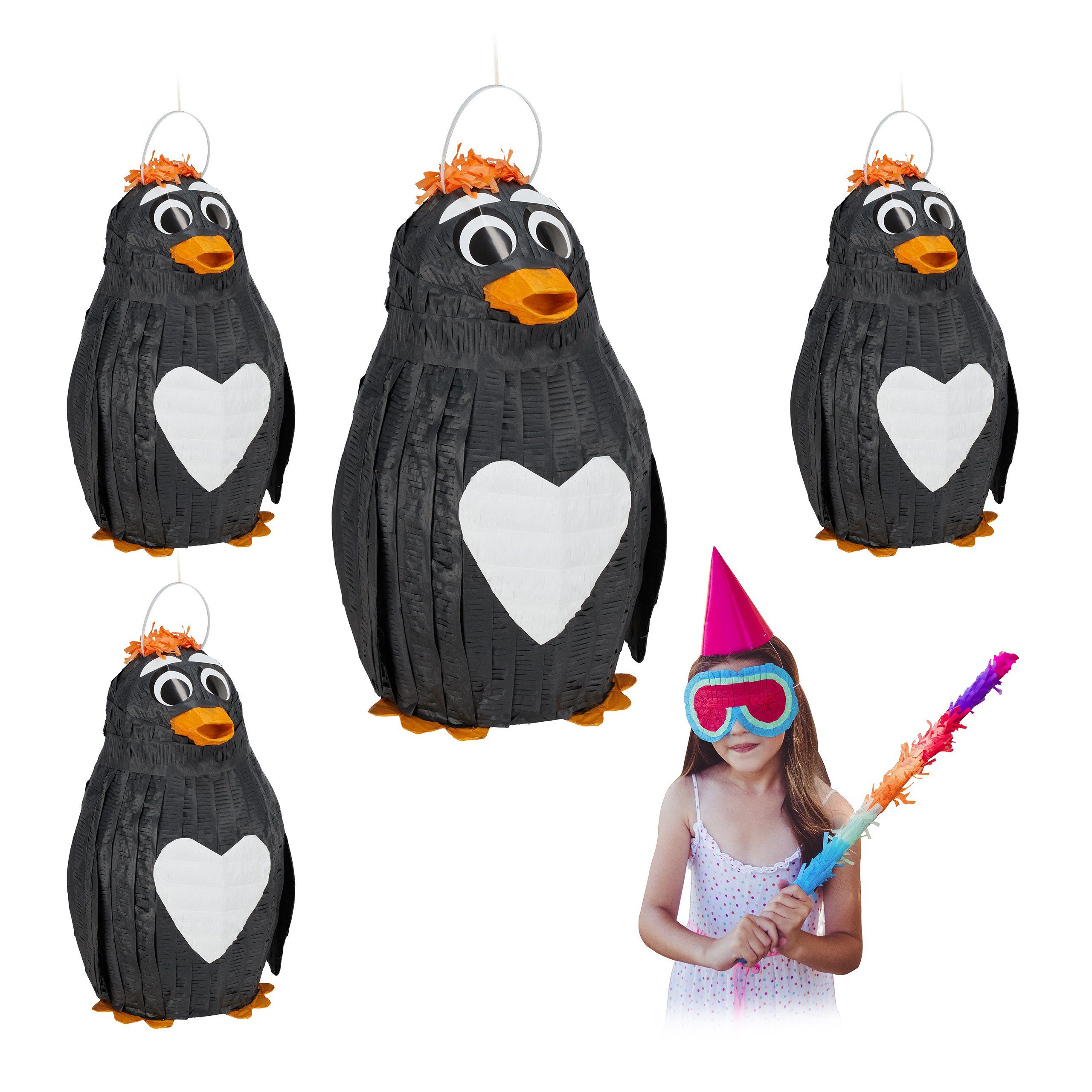 4 x Pinata Pinguin Papierdekoration relaxdays