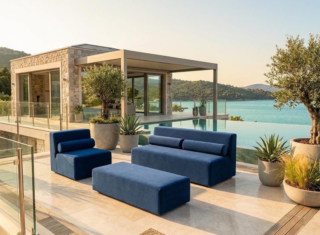Xlmoebel Gartenlounge-Set Bequemer blauer Sessel mit Couchtisch im modernen Stil, (1-tlg), Made in Europa