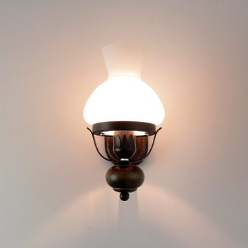 Licht-Erlebnisse Wandleuchte PETRONEL, ohne Leuchtmittel, Wandlampe Landhaus Holz Glas Öllampen Design Rustikal