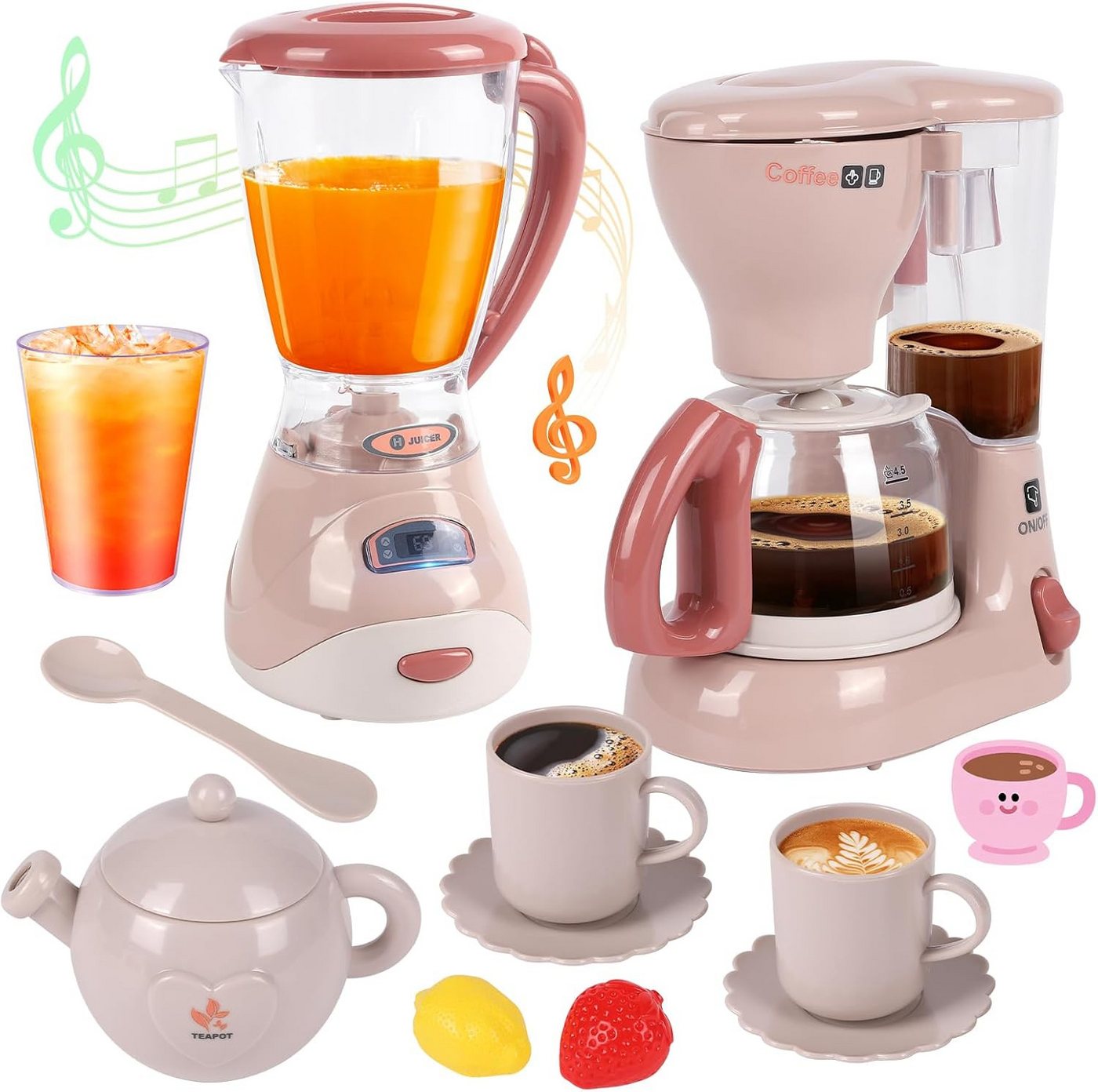 Greyghost Kinder-Küchenset Kinderküche Zubehör Set mit Mixer und Kaffeemaschine, (Kinderküche Zubehör Set mit Mixer Kaffeemaschine und Spielgeschirr, 11-tlg., Spielküche Zubehör mit Mixer Kaffeemaschine Tassen Obst für Kinder), Rollenspiel Zubehör für Kin