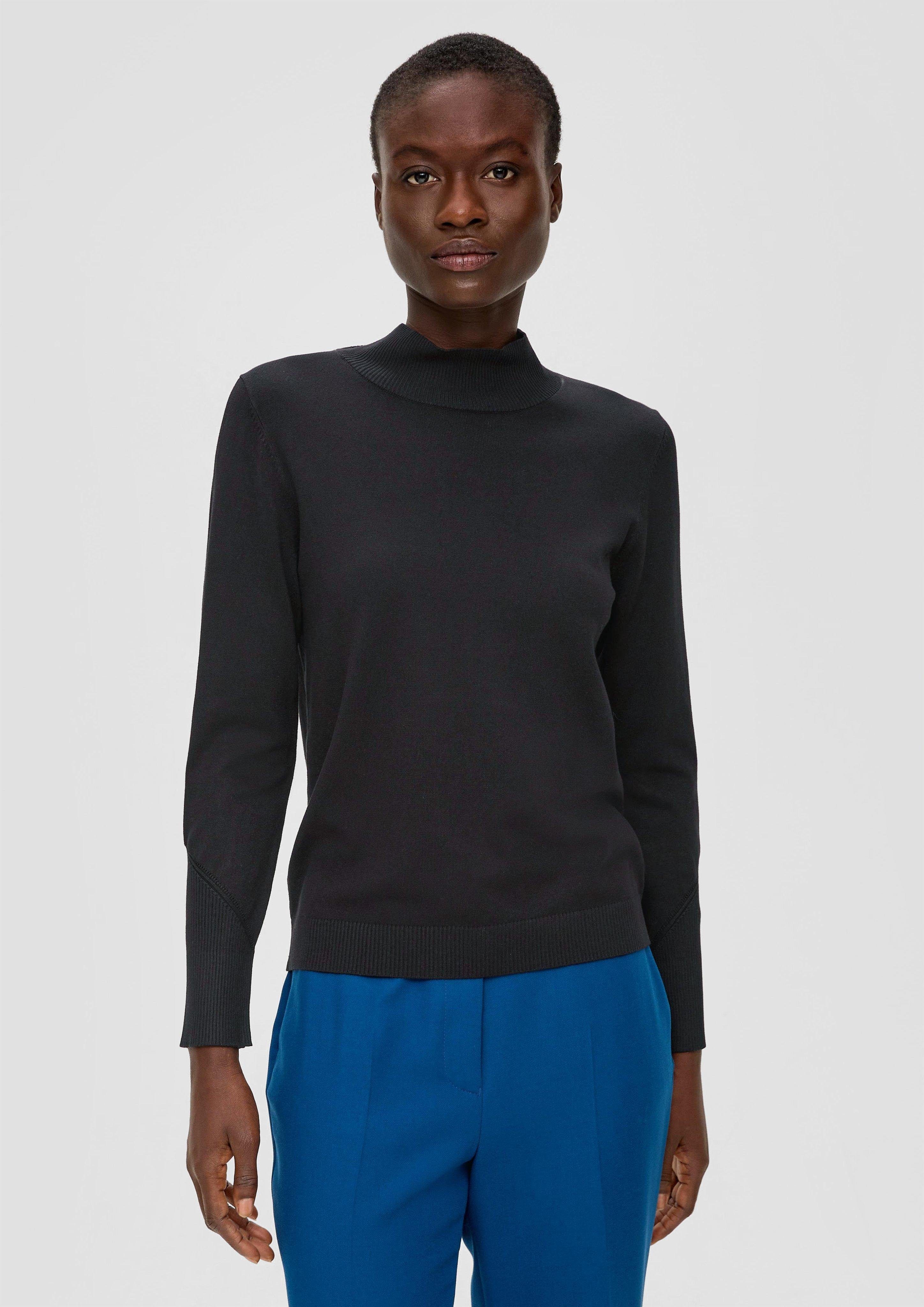 Rippblende Rippdetails s.Oliver Strickpullover mit BLACK Turtleneck LABEL schwarz