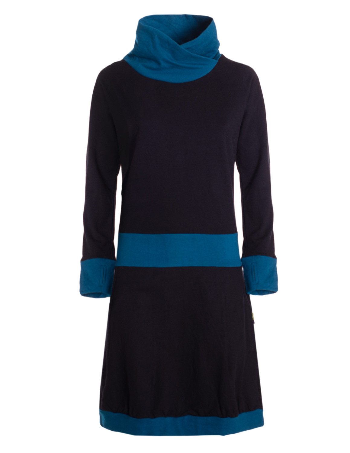 Vishes Jerseykleid Damen Langarm A-Linie mit Kragen, zweifarbig, bequemes Freizeitkleid Alternative Bekleidung, Ethno, Hippie, Retro Style