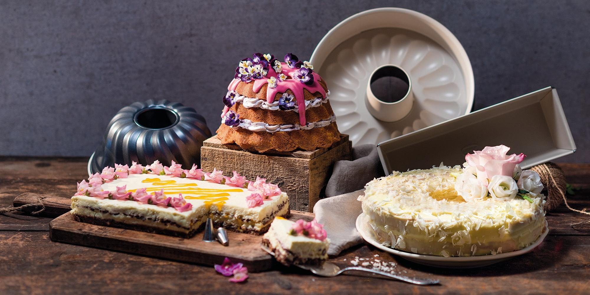 Dr. Oetker Küchenhelfer Backform Back-Trend, (Set 3-tlg), (je 1 Gugelhupfform, Springform, Kastenform), Stahlblech