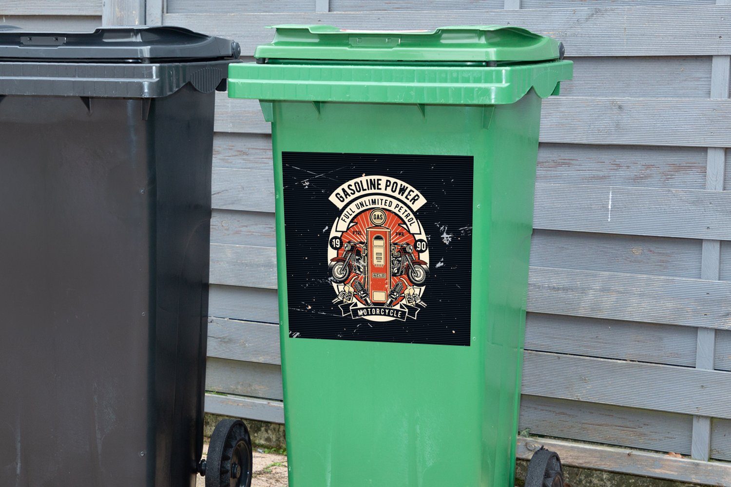 Container, - Wandsticker St), - Mülltonne, Abfalbehälter Mancave Pumpe Motor Mülleimer-aufkleber, MuchoWow (1 Retro - Sticker,