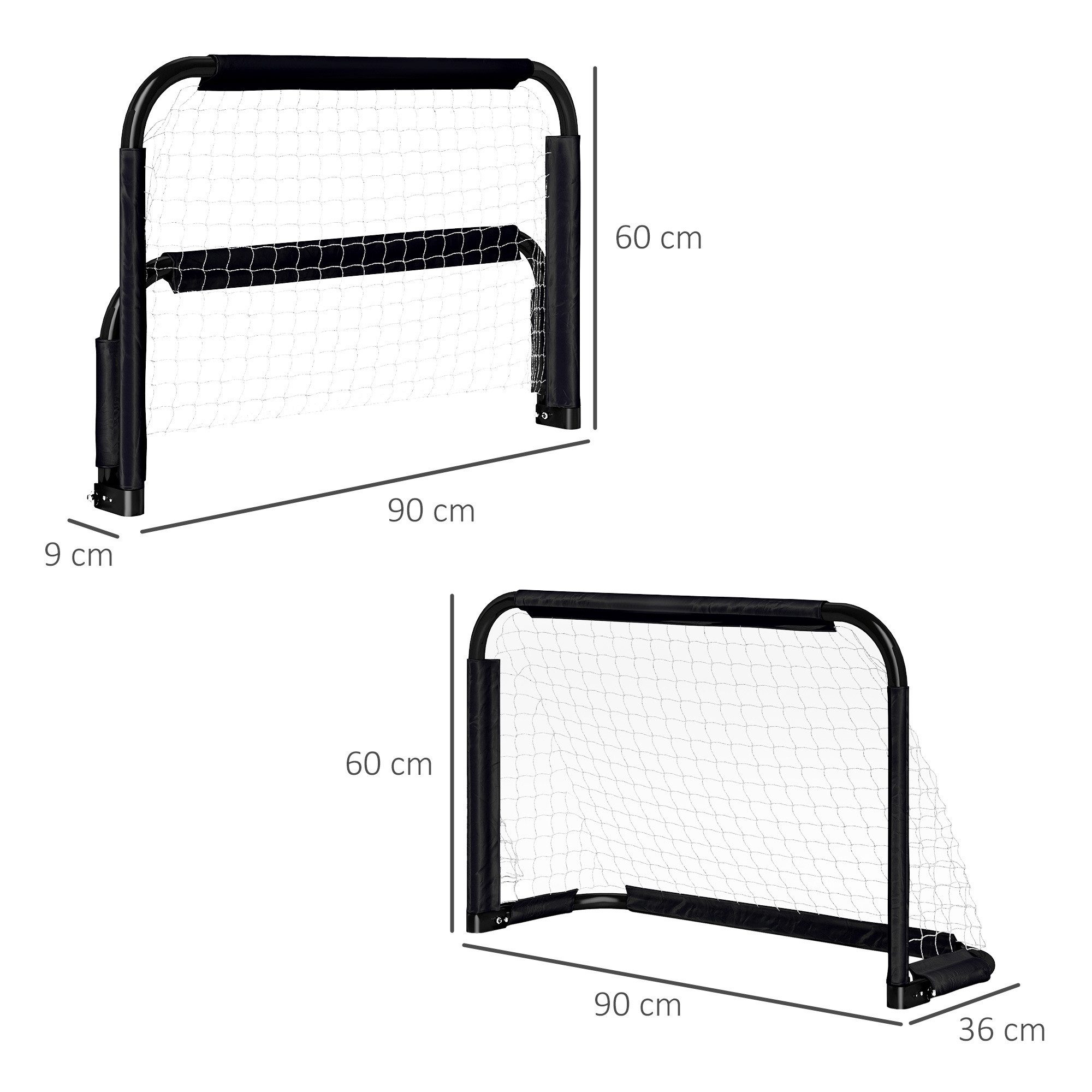 Fine Life Pro Fußballtor Fußballtor 2er Set, Klappbar mit Metallrahmen, für Kinder und Erwachsene, Garten, 90 x 36 x 60 cm, Schwarz