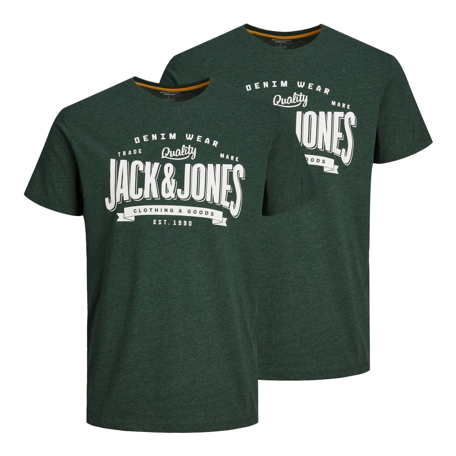 Jack & Jones T-Shirt 2er Pack JJelogo Tee SS O-Neck mit Logo-Print auf der Vorderseite mountain view melange