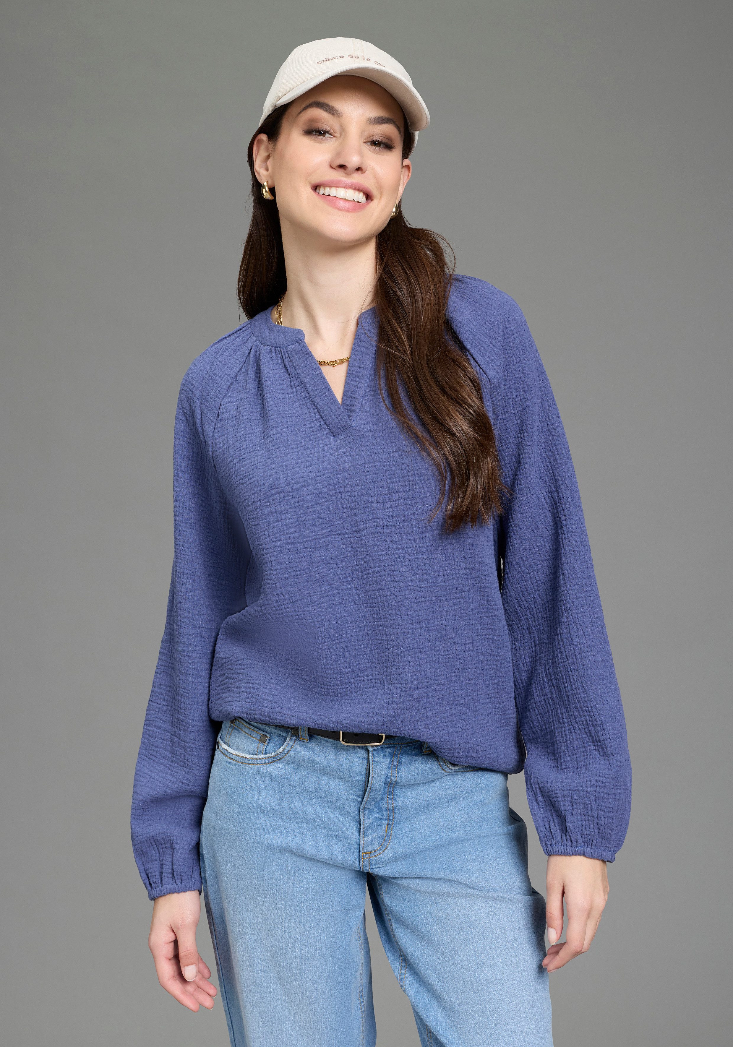 Laura Scott Schlupfbluse feminin geschnitten, aus Baumwolle, unifarben günstig online kaufen