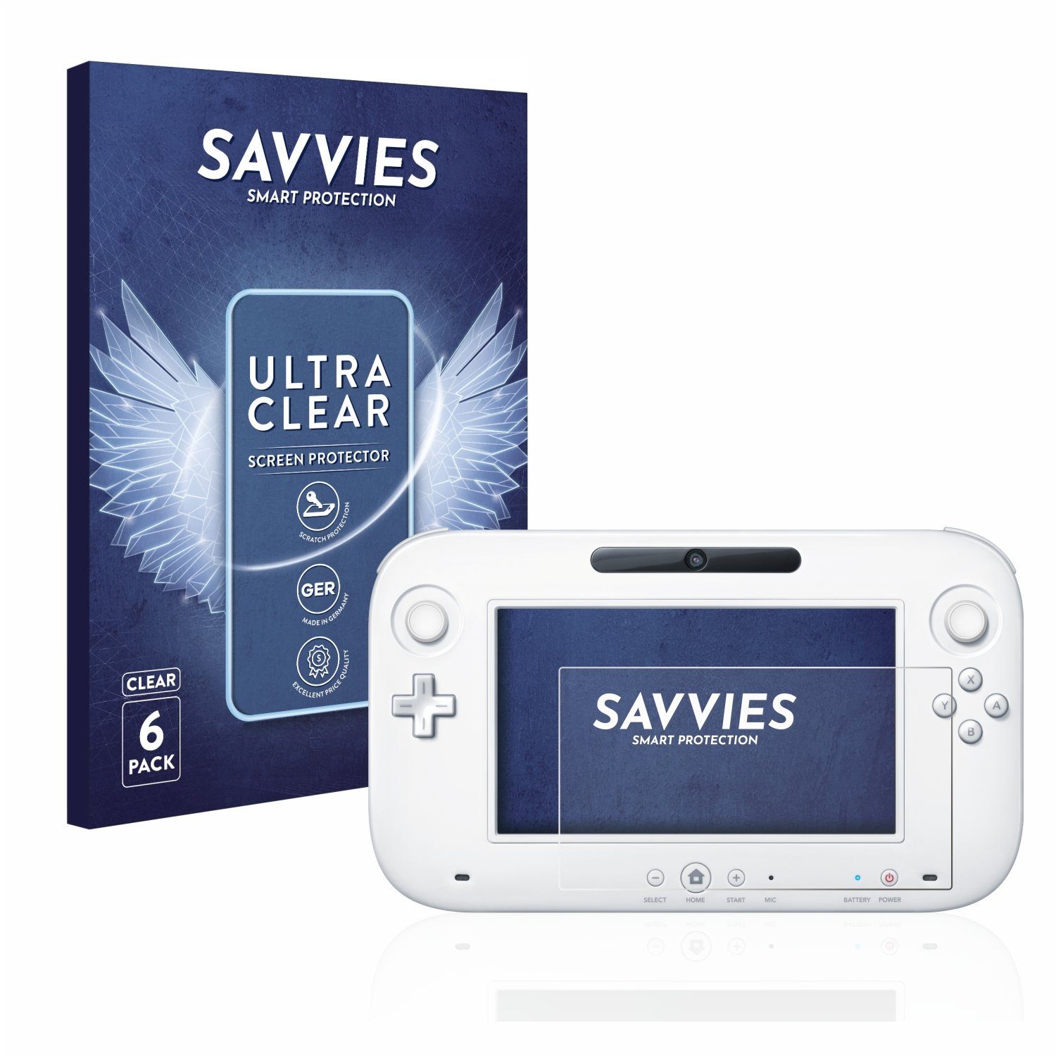 Savvies Displayschutzfolie Schutzfolie für Nintendo Wii U GamePad (Controller), 6 Stück, Displayschutz Schutz Folie Klar Transparent