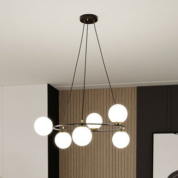 Licht-Erlebnisse Pendelleuchte BRUNO, ohne Leuchtmittel, Metall Glas E14 H: max. 100 cm in Schwarz Weiß Gold 6-flammig Modern