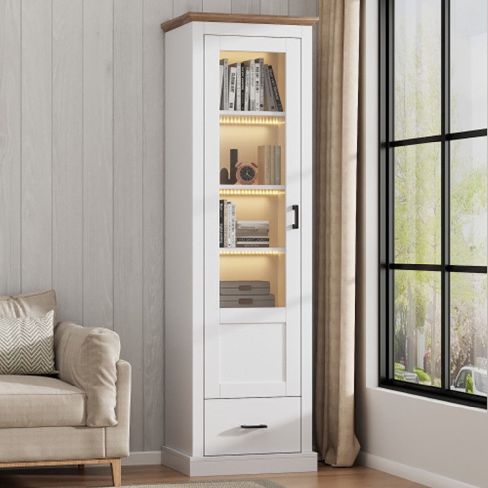 XDeer Vitrine LED Vitrine mit USB-Anschluss, 16 Farben Fernbedienung, Standvitrine Standvitrine mit Holzdekor,5 Fächer Display Schrank