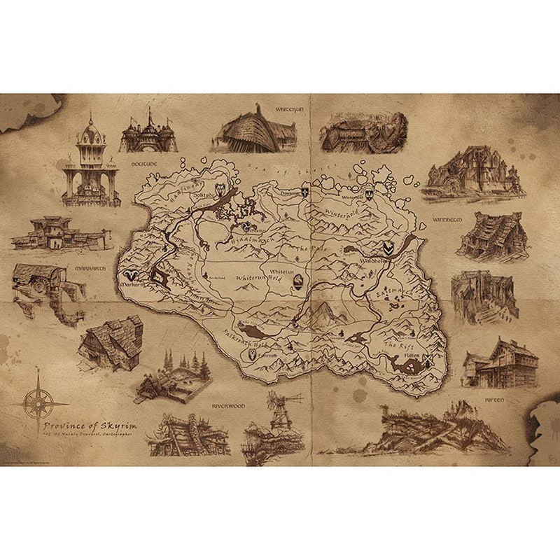 GB eye Poster Illustrated Map - Skyrim, Illustrated Map