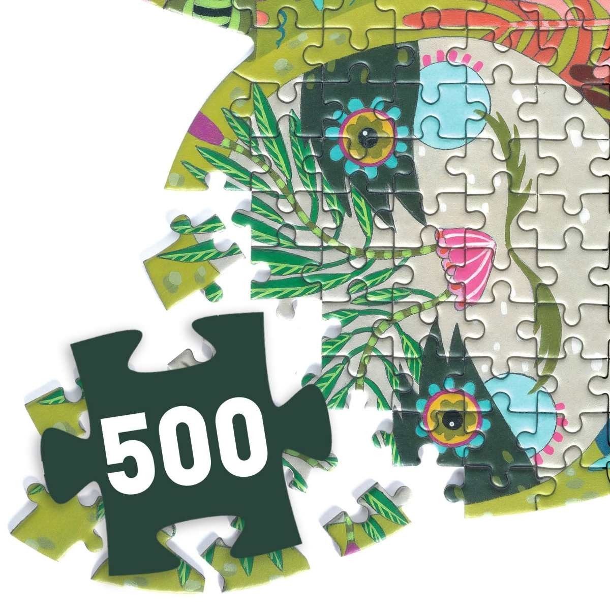 DJECO Konturenpuzzle Puzz’Art Puzzle Faultier 500 Teile Silhouette ab 8 Jahren mit Poster, 500 Puzzleteile