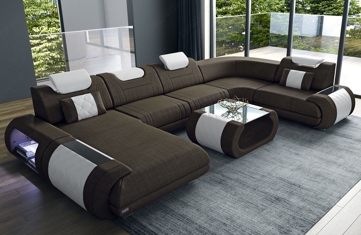 Sofa Dreams Wohnlandschaft Polster Stoff Sofa Rimini U Form H Strukturstoff Stoffsofa, Couch wahlweise mit Bettfunktion