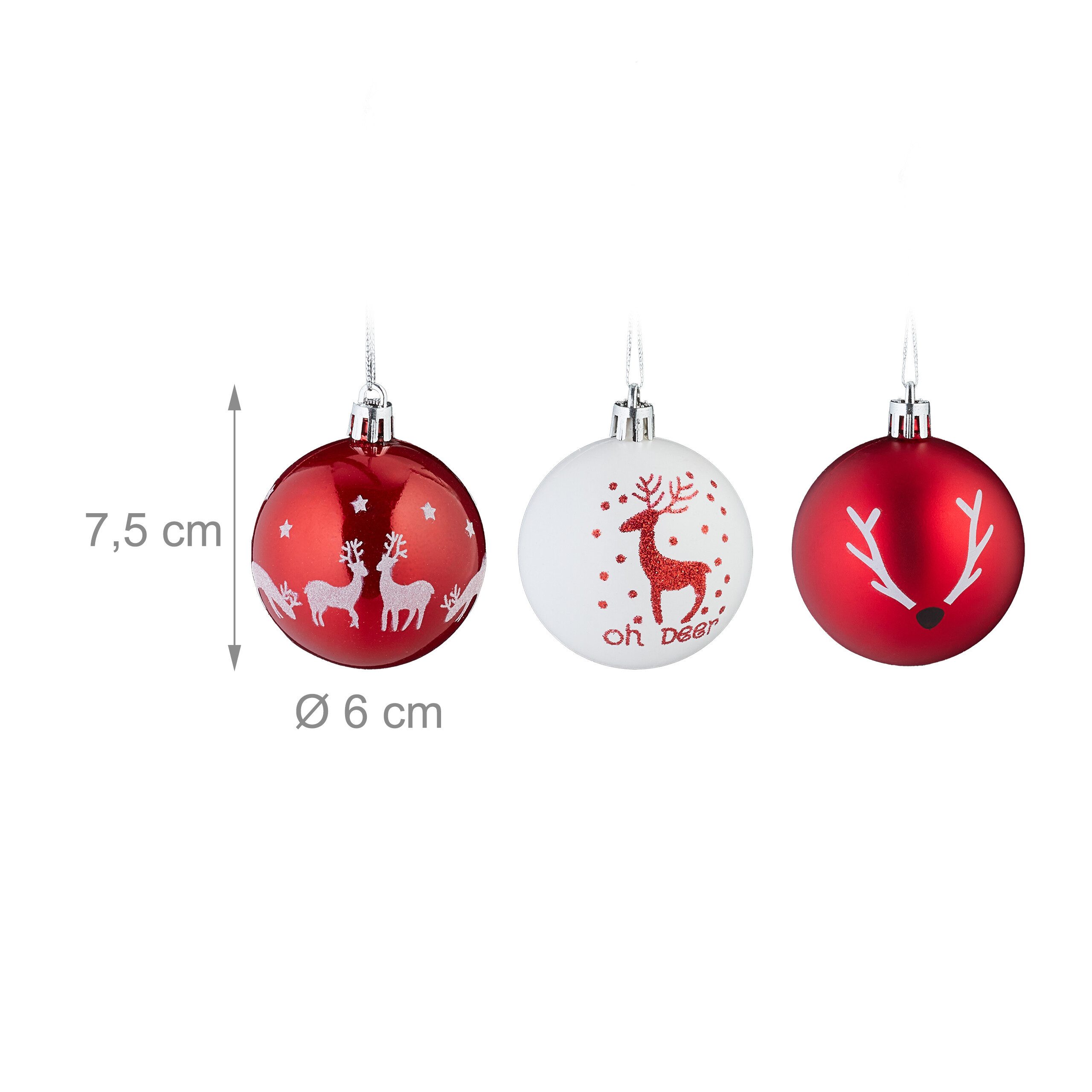 relaxdays Weihnachtsbaumkugel Weihnachtskugeln Rentier 50er Set (50 St), Weiß-Rot – Bild 4 von 5