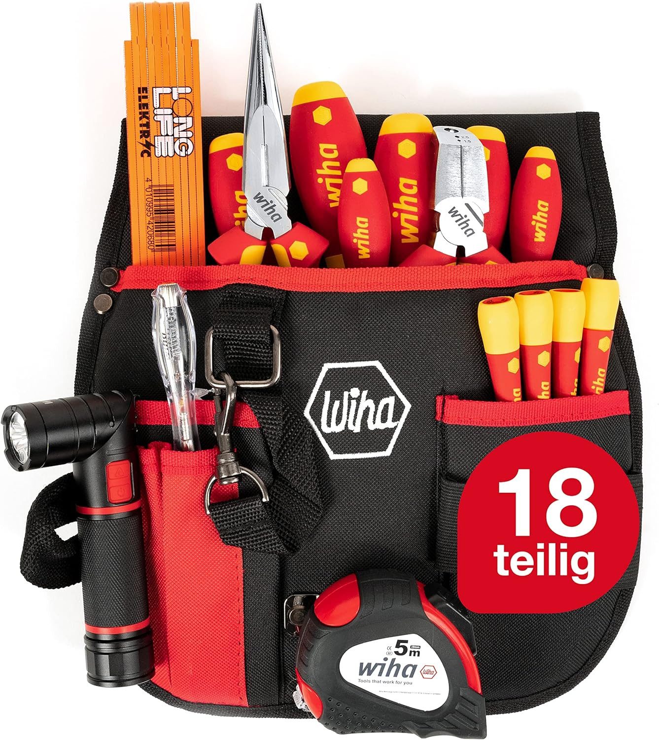 Wiha Werkzeugtasche (44574) - 8 tlg., Werkzeug Set Grundausstattung Elektriker, 18 teilig