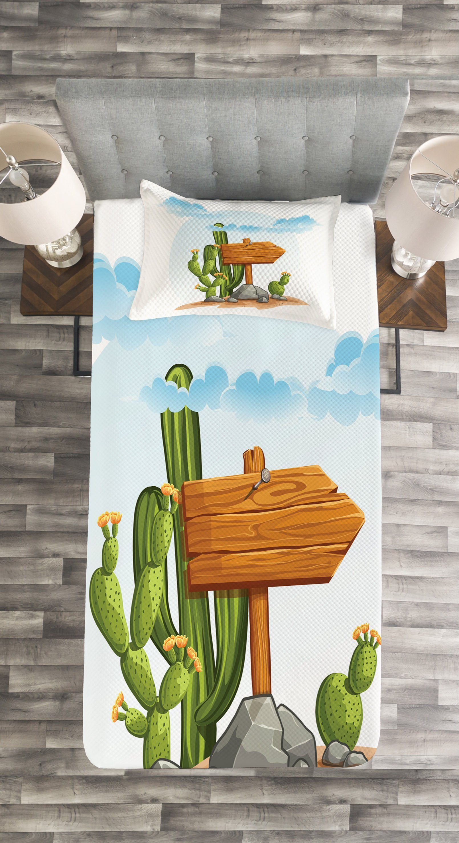 Waschbar, Kaktus Cartoon Abakuhaus, mit Set Wüste Flora Tagesdecke Kissenbezügen