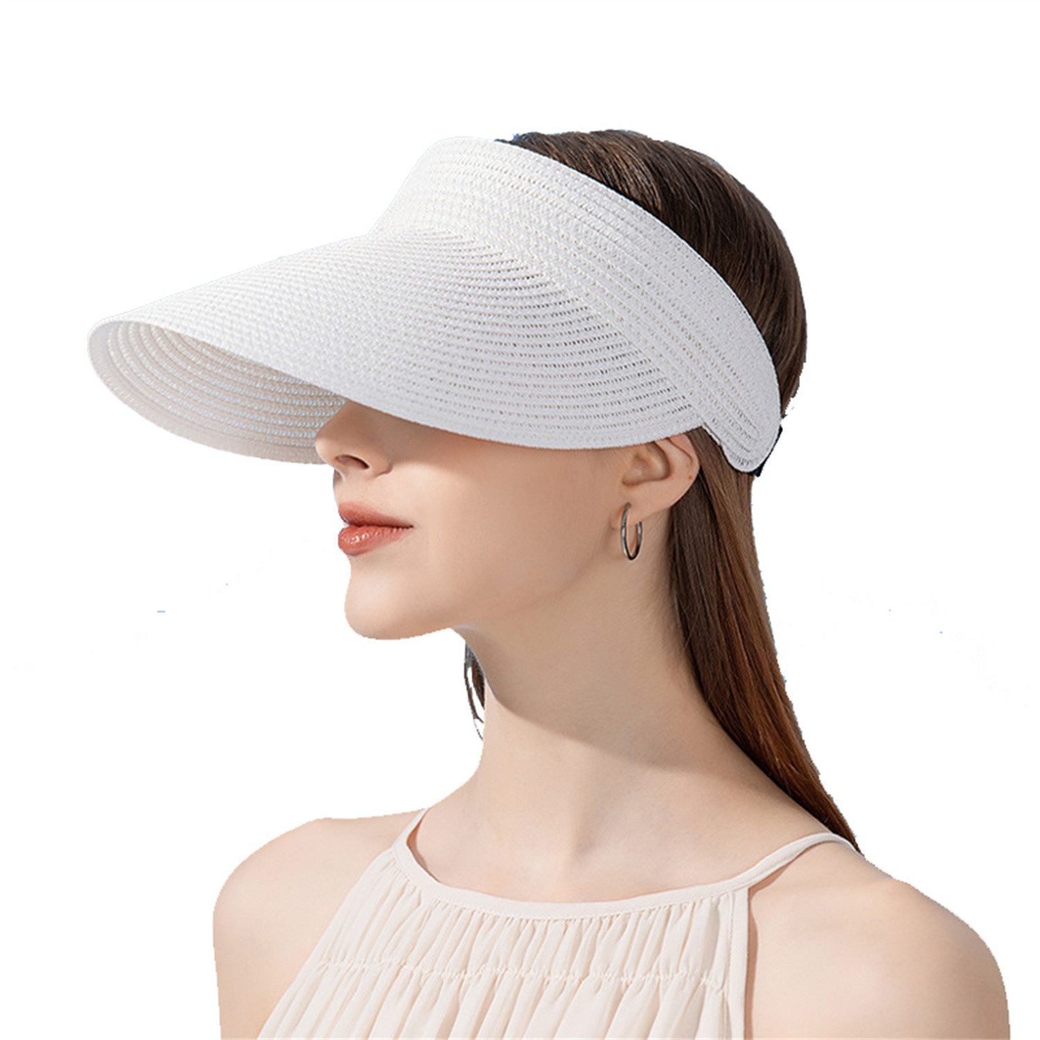 autolock Sonnenhut Sonnenhut Damen mit großer Krempe Faltbar Visor Cap Strohhut