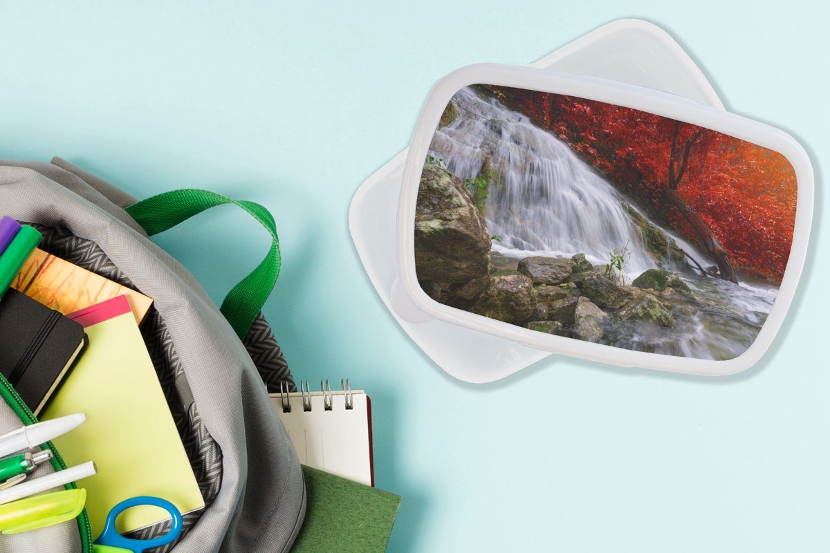 Brotdose, Herbst, - Erwachsene, und - und Jungs Mädchen für Brotbox Wasser - weiß Kunststoff, Felsen MuchoWow Kinder (2-tlg), Wasserfall für Lunchbox