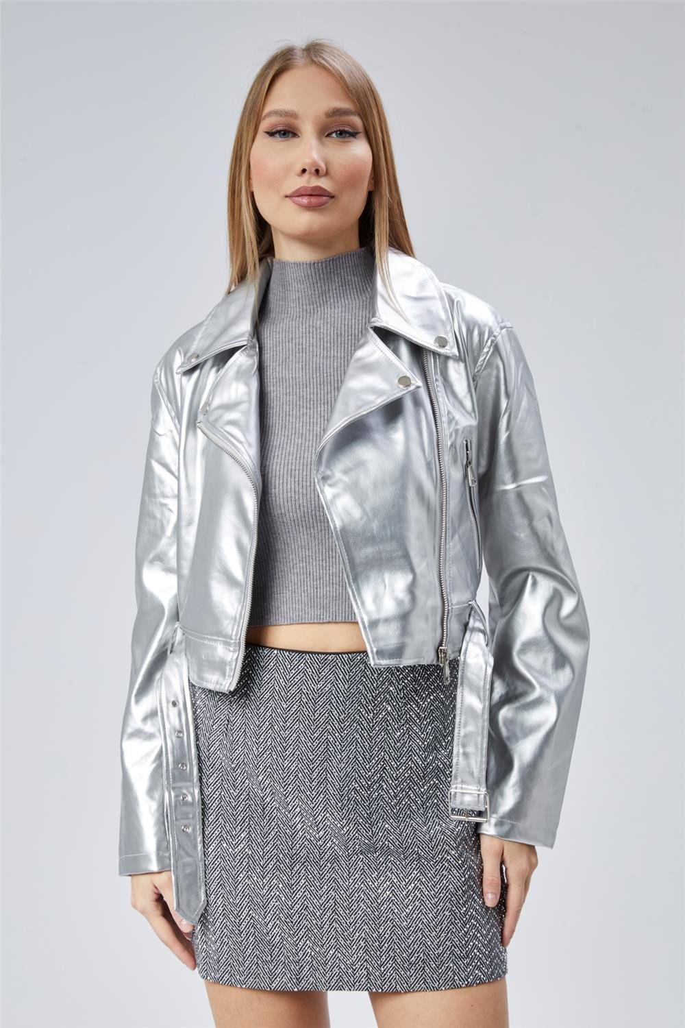 HomeStore Windbreaker Metallisches Kurzdiagonales Jackett