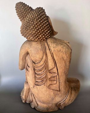 Asien LifeStyle Buddhafigur Buddha Figur Holz Statue Relax - 60cm groß