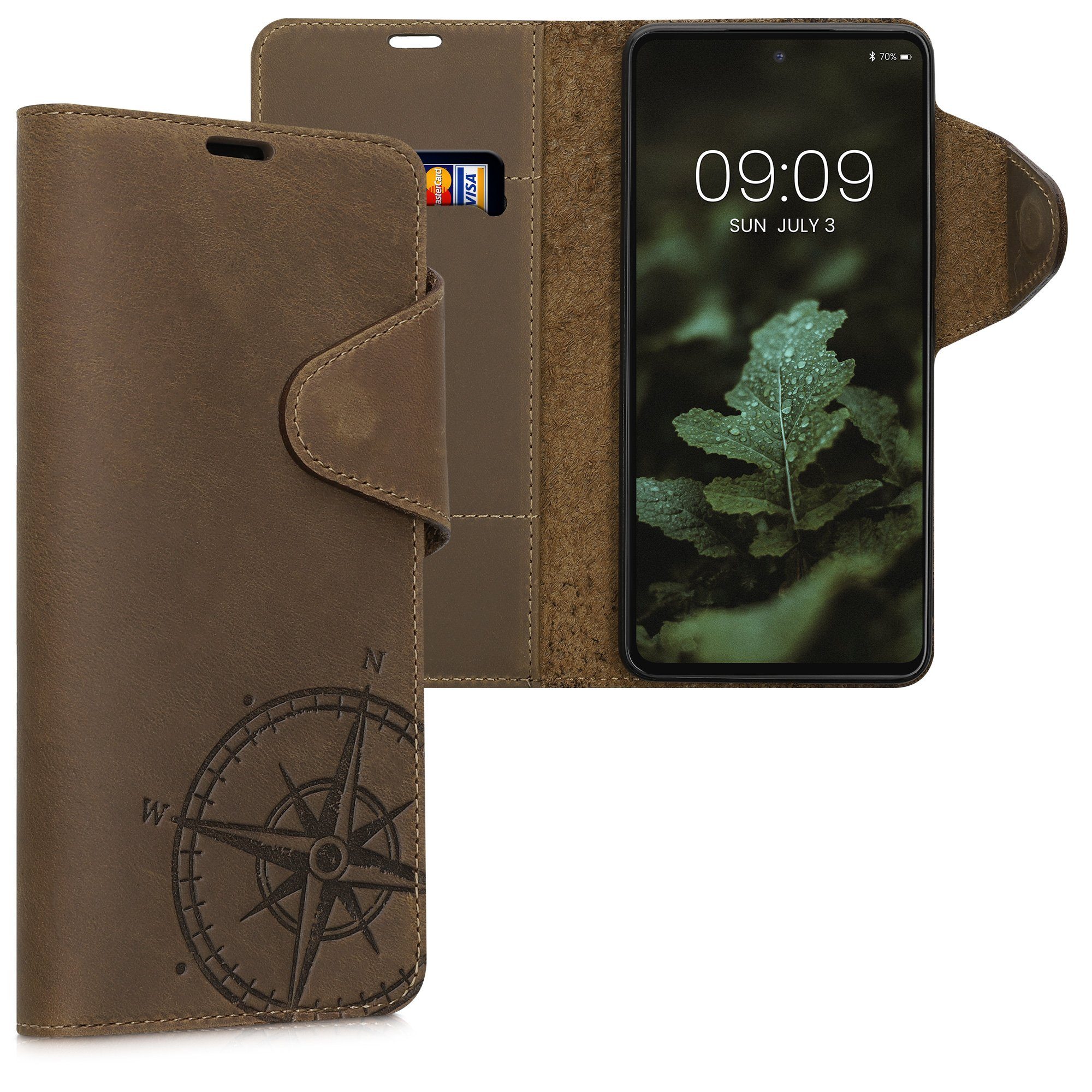 kalibri Handyhülle Hülle für Samsung Galaxy A53 5G, Leder Schutzhülle -  Handy Wallet Case Cover - Kompass Vintage Design