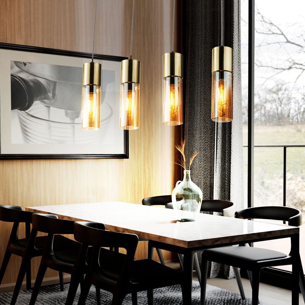 GLOBO LIGHTING Hängeleuchte, Leuchtmittel nicht inklusive, Messing Decken Hänge Lampe Wohn Zimmer Beleuchtung Glas Pendel Leuchte