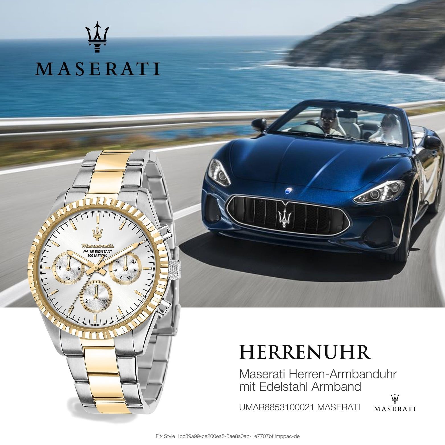 MASERATI Multifunktionsuhr Maserati Edelstahl Multifunktion, Herrenuhr Edelstahlarmband, silber rundes groß (ca 51,5x43mm) Gehäuse