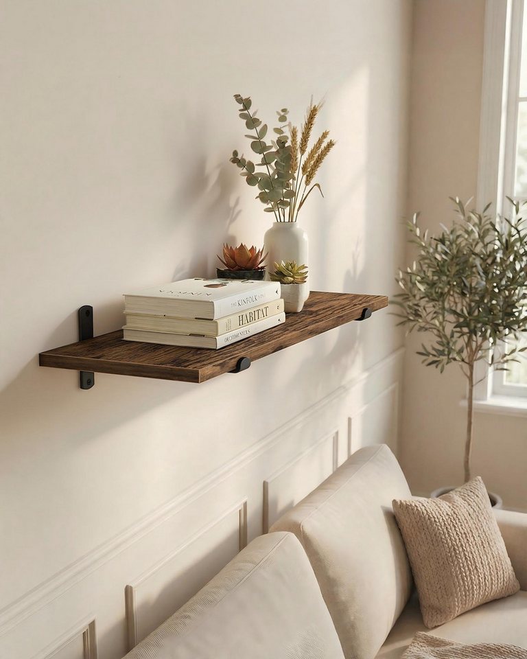 VASAGLE Wandregal Schweberegal, dekorative Regale, Holzoptik, 1-tlg., pro Regal bis 15 kg belastbar, MDF, 2er Set, 20 x 60 x 7 cm