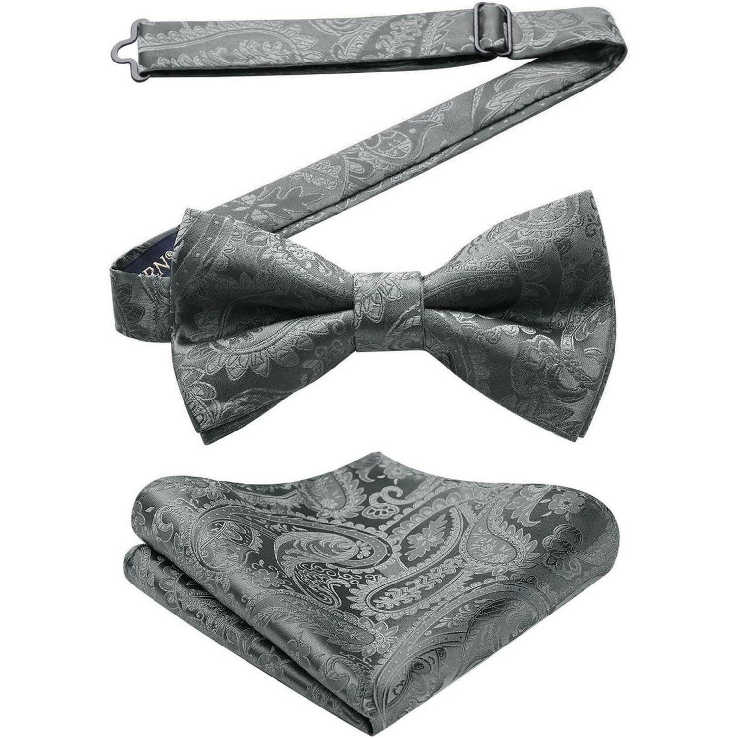 LuxusKollektion Fliege Fliege Einstecktuch Herren Smoking Hochzeit Party L Silber 3