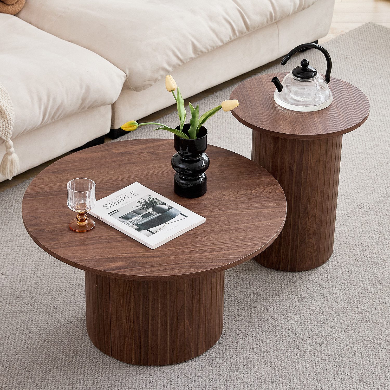 GrandCA HOME Couchtisch 2er Set Couchtisch, Runder Beistelltisch im Modernen Stil (2-St), aus MDF