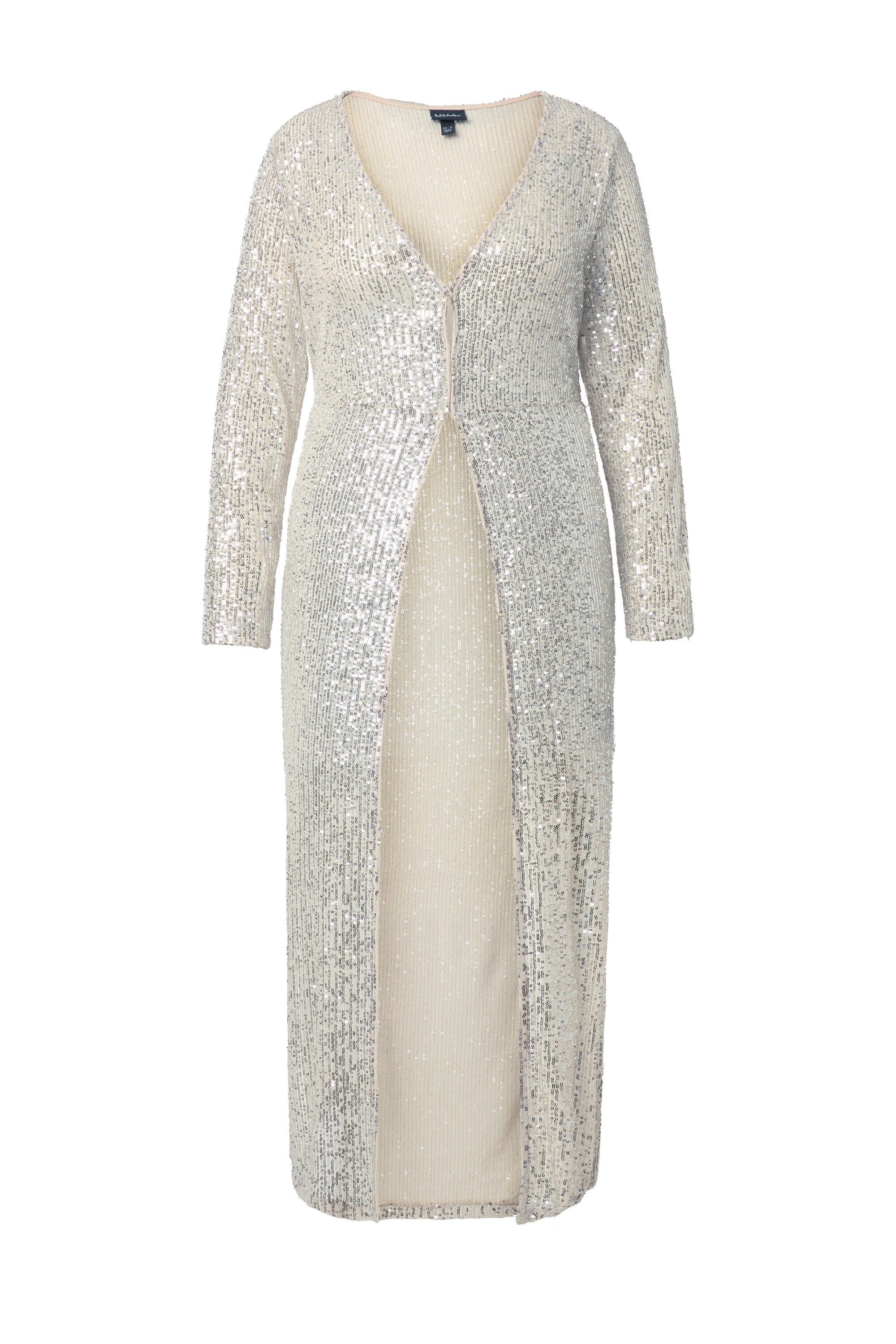 Ulla Popken Langjacke Longjacke Pailletten V-Ausschnitt Langarm günstig online kaufen