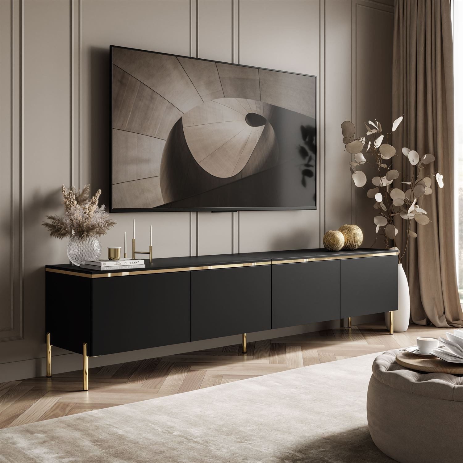 ALLHOUSE24 TV-Schrank NELLY Metallbeine LED Beleuchtung Sideboard mit versc günstig online kaufen