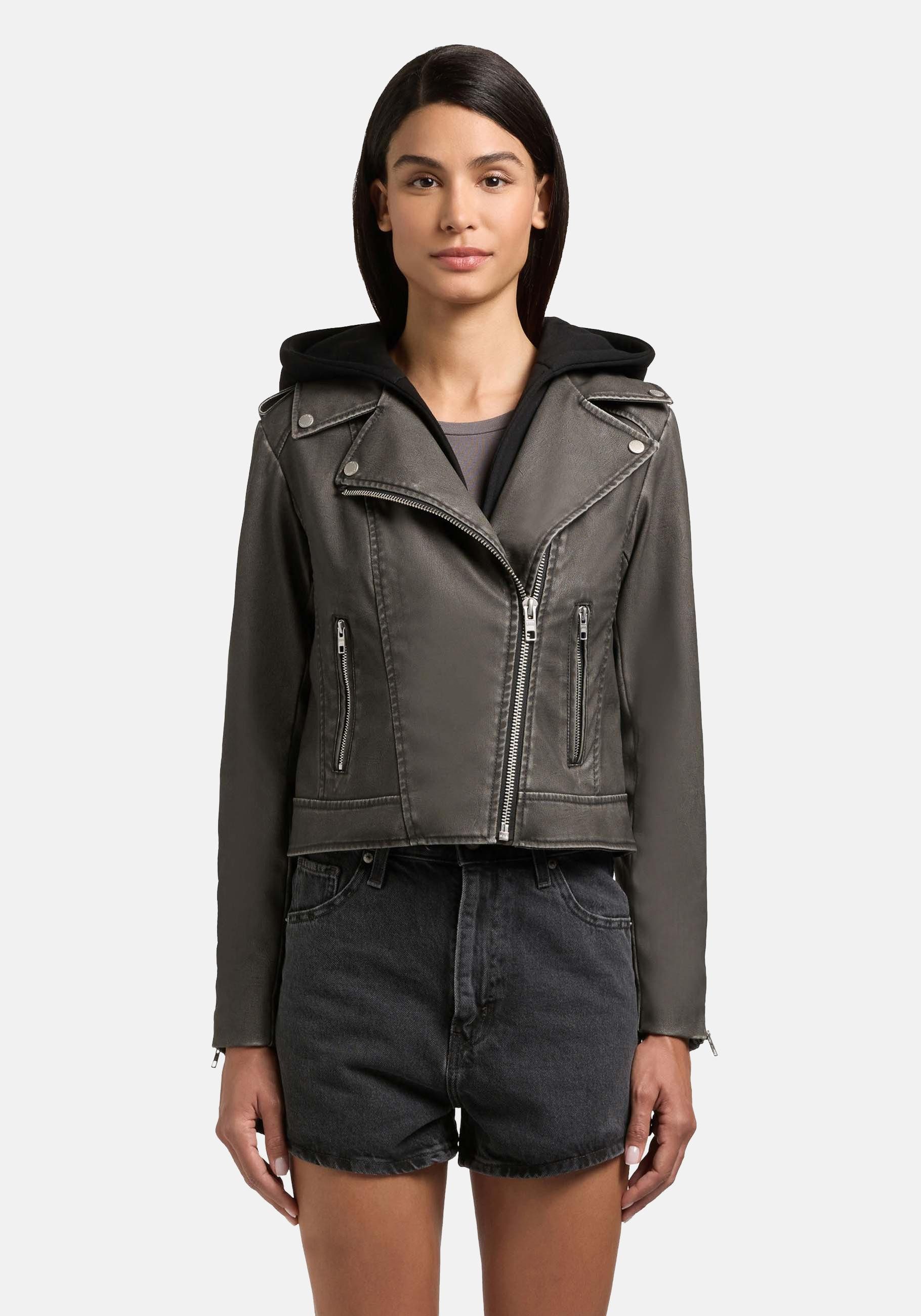 khujo Lederimitatjacke Yael Klassische Kunstlederjacke mit abnehmbarer Kapuze