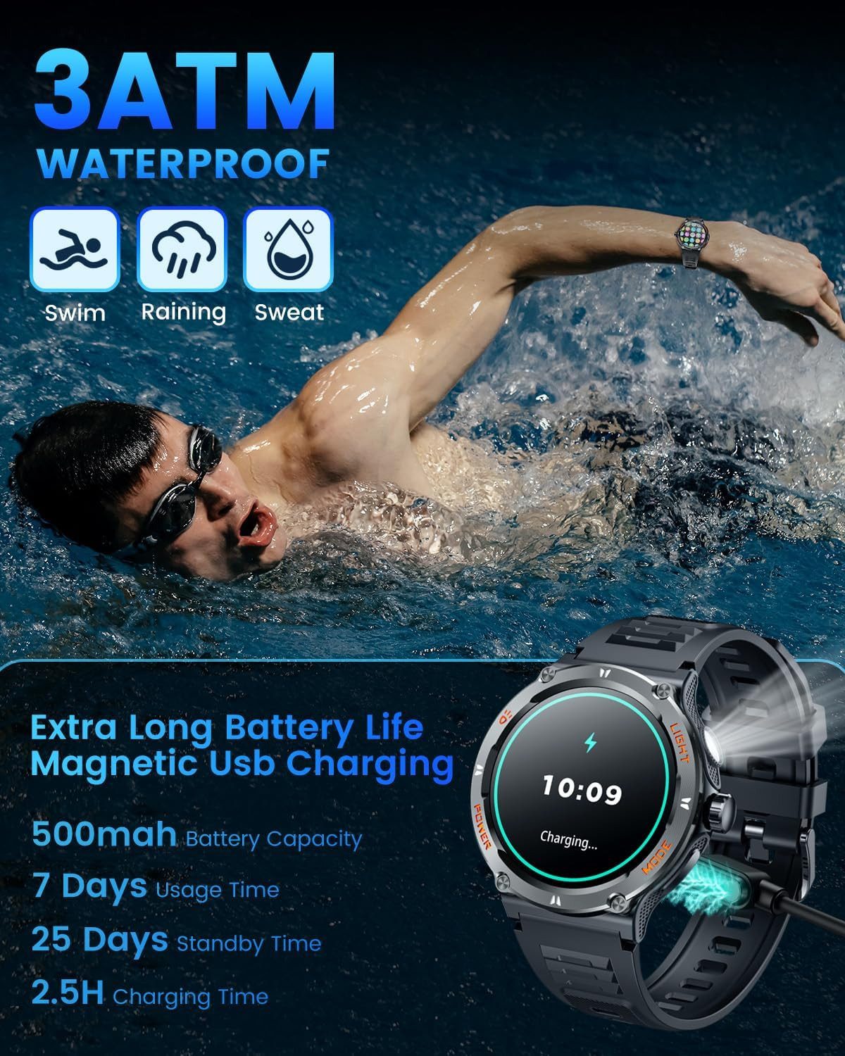 Zevelora Herren's Telefonfunktion Fitness Tracker IP68 Wasserdicht Smartwatch (1,39 Zoll, Android/iOS), mit Aktivitätstracker Schlafmonitor Schrittzähler Message Reminder