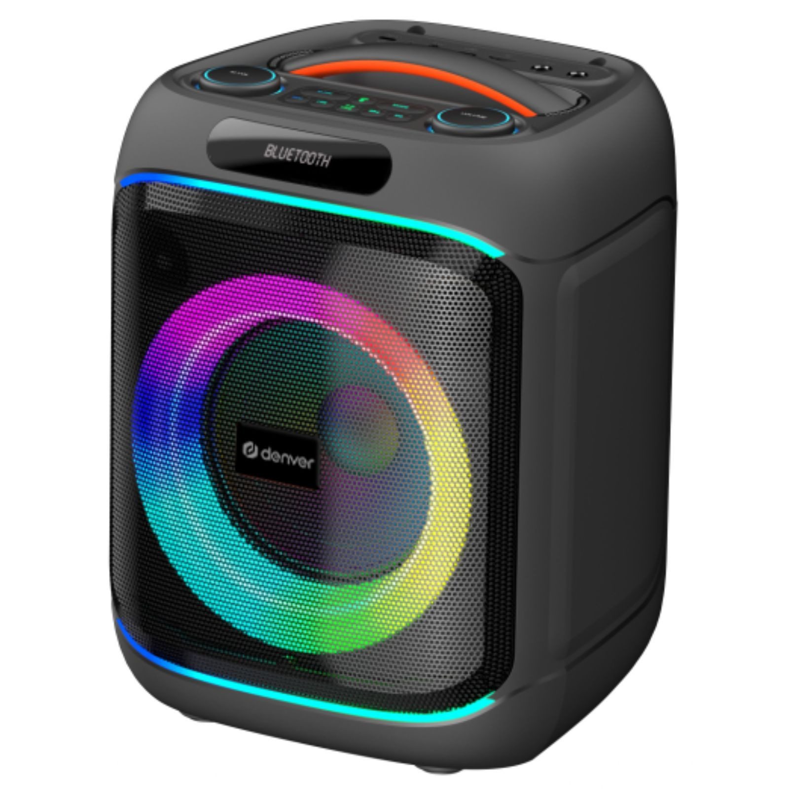 Denver BPS Partylautsprecher BT-Mikrofon, Akku, TWS,LED, 400W bis 2000 W Party-Lautsprecher (40 W, Gitarrenanschluss,Bassanschluss,USB,microSD,AUX,Rollen,Tragegriff)