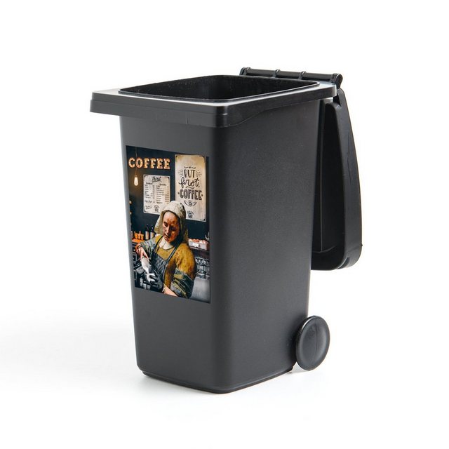 MuchoWow Wandsticker “Milchmädchen – Barista – Kaffee – Vintage – Kunst – Abstrakt – Malerei” (1 St), Mülleimer-aufkleber, Mülltonne, Sticker, Container, Abfalbehälter