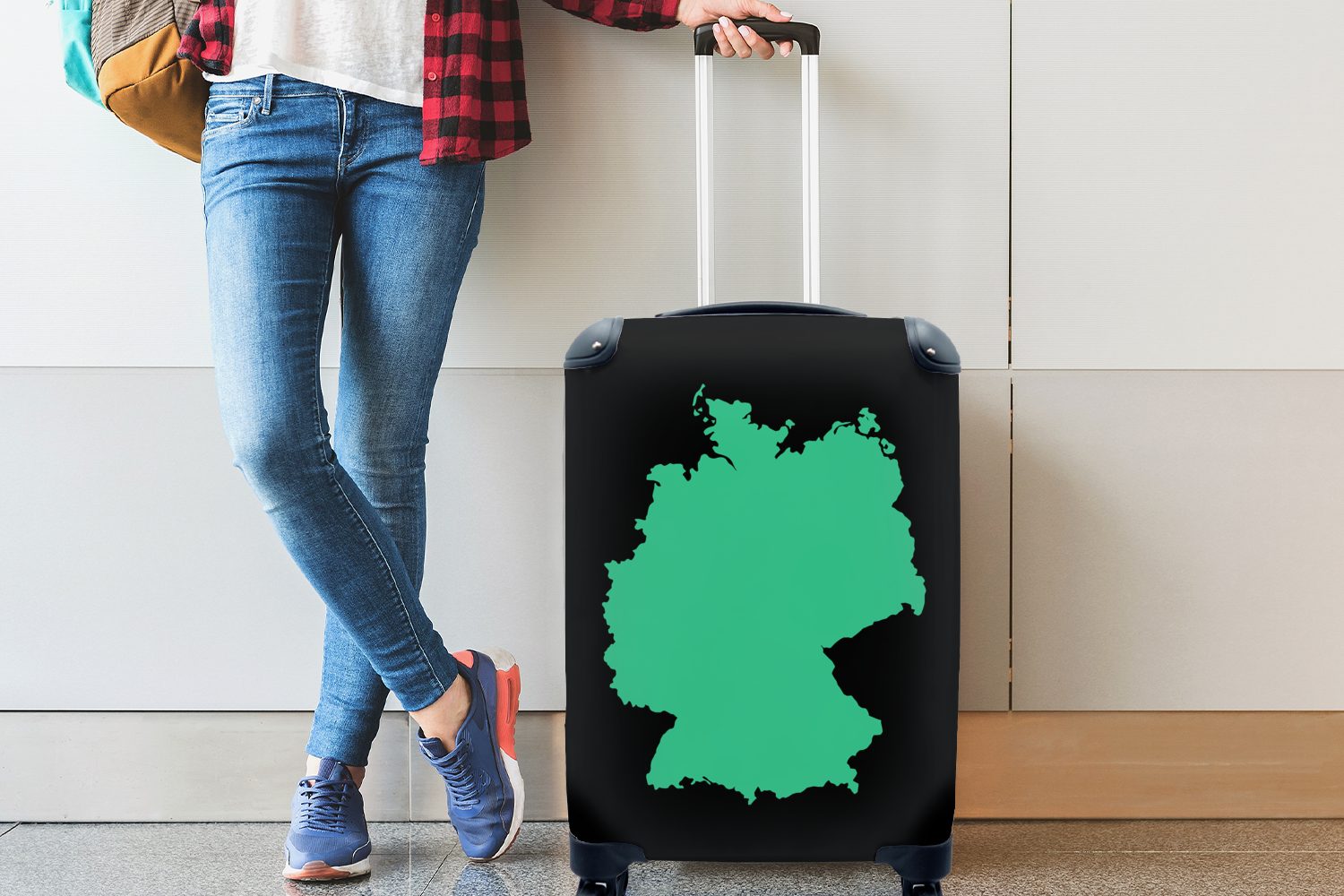 Deutschland Rollen, Ferien, mit Handgepäck Trolley, Mintgrün, Reisetasche MuchoWow rollen, - 4 Reisekoffer - für Europakarte Handgepäckkoffer