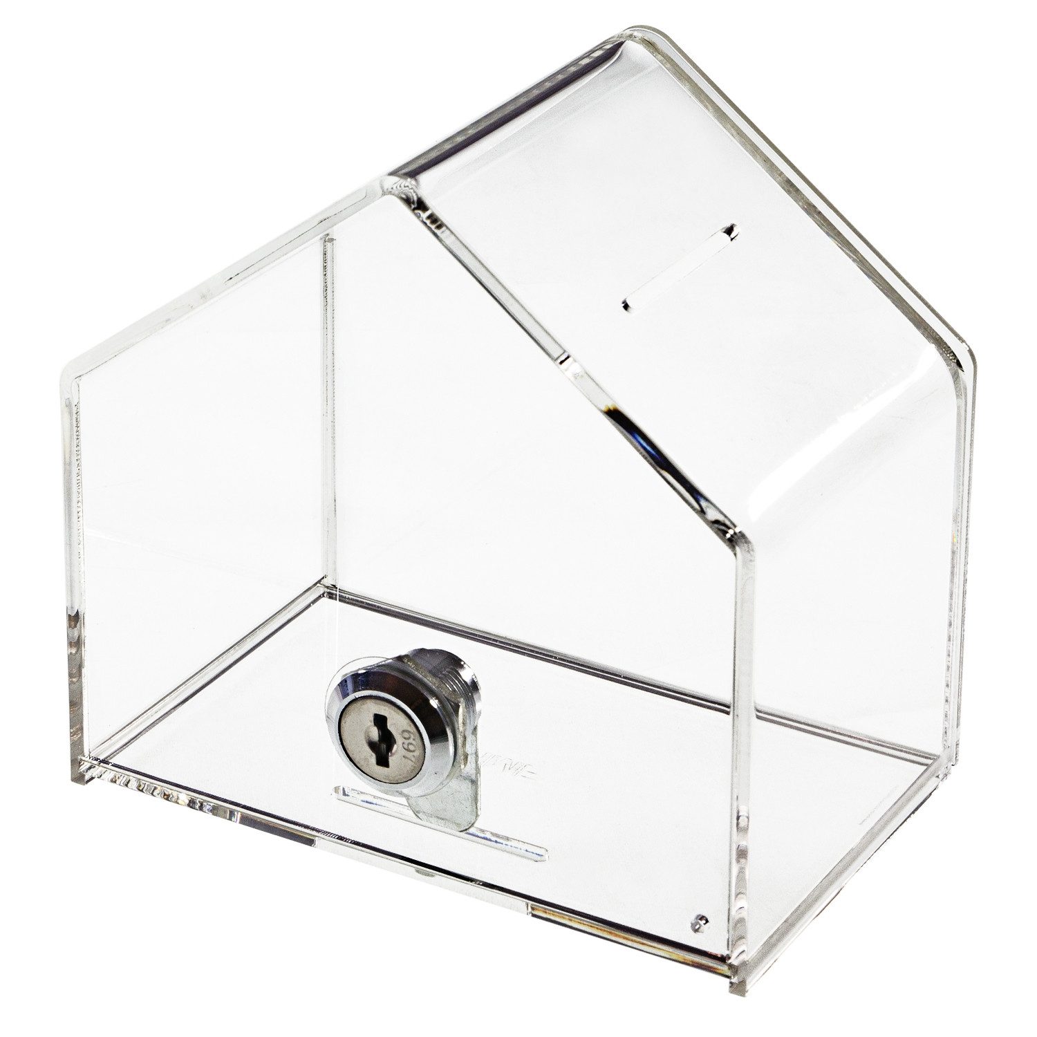 HMF Geldkassette Spendenbox 46911, Acryl Spendenhaus mit Schloss, 13,8 x 12,5 x 9 cm, transparent