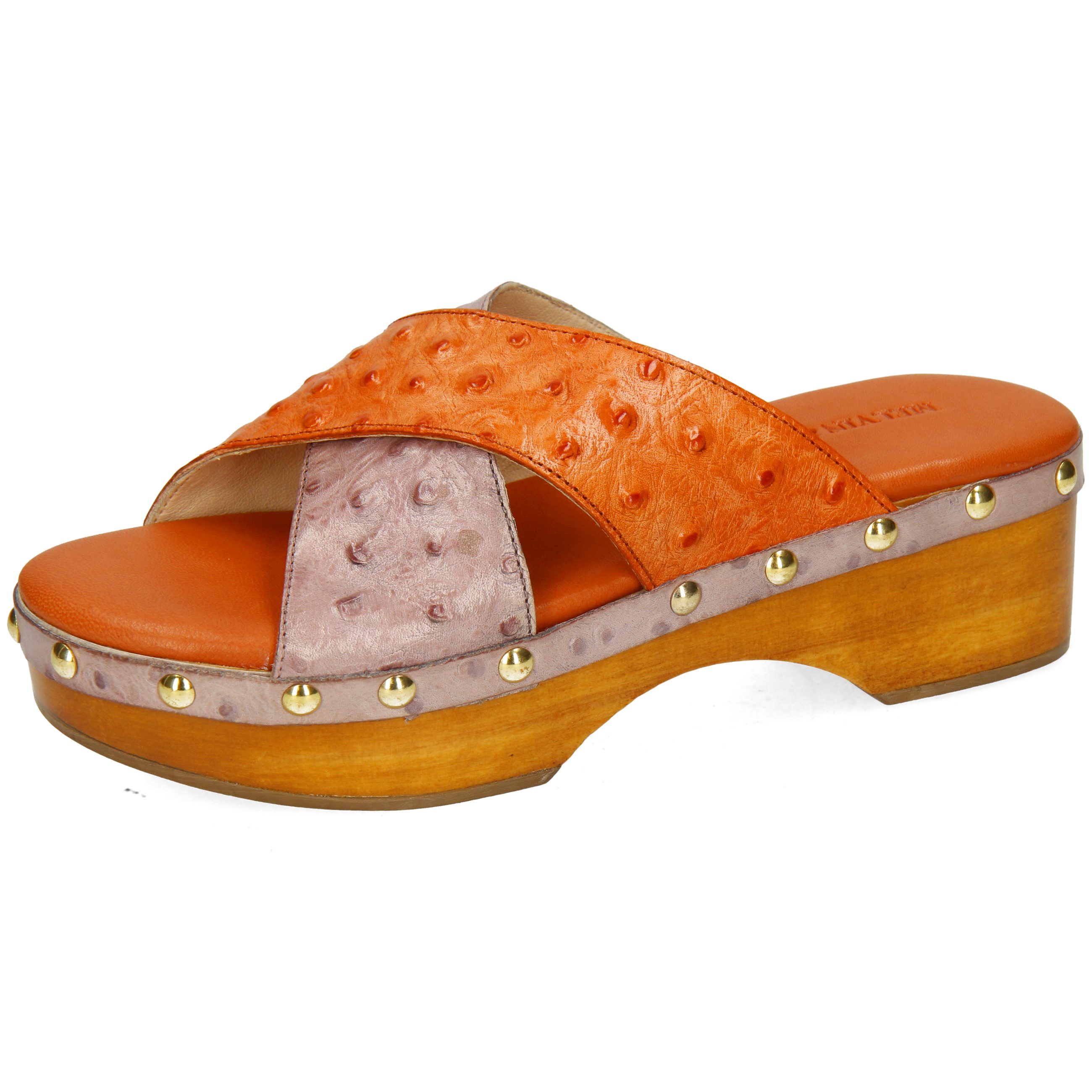 Hamilton Clog 2 Mild Vegas Elle & Melvin Argilla Orange Frame Ostrich Rivets