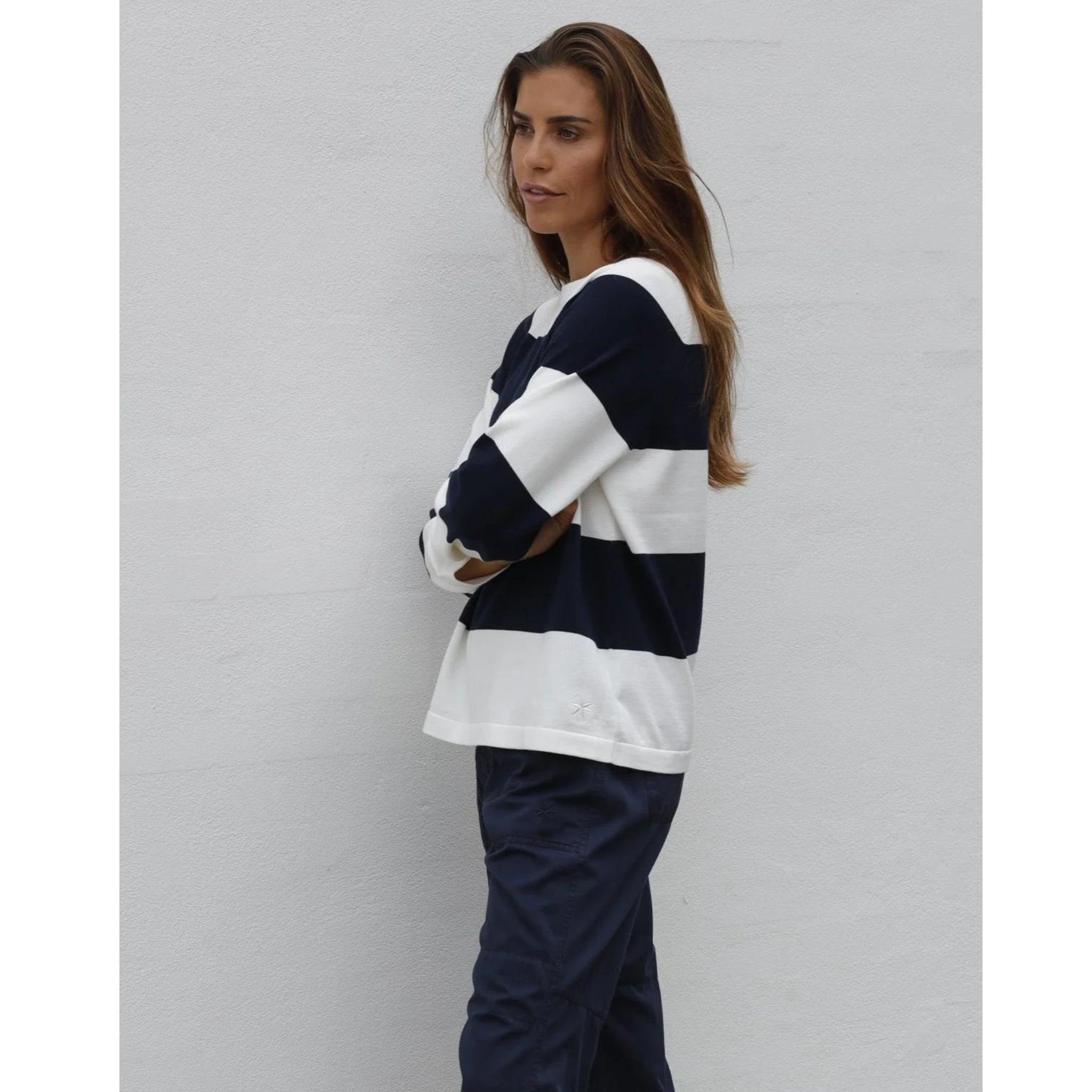 Strickpullover Feinstrickpullover Sportswear Bess in Gestreifter Marine-Ecru Blue