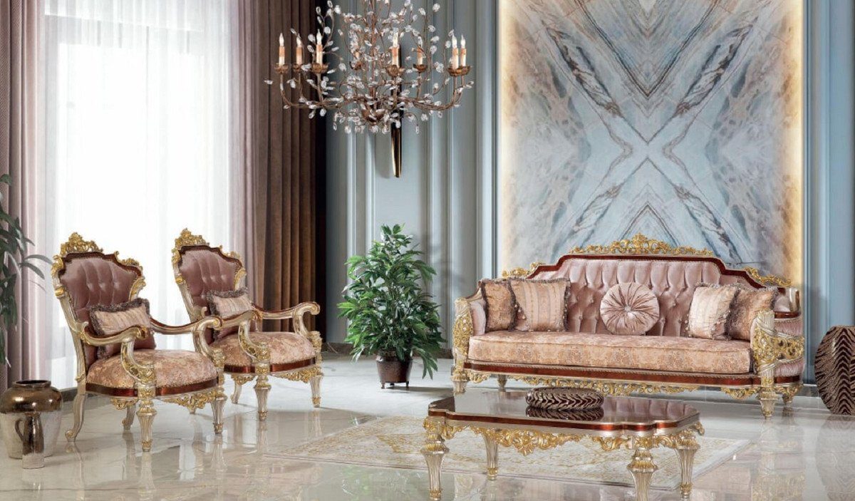 Massivholz x Luxus Gold Braun cm Silber Wohnzimmertisch 120 88 Edler Barockstil - Wohnzimmertisch Möbel Barock - Padrino x 44 / Couchtisch Barock / H. im Casa