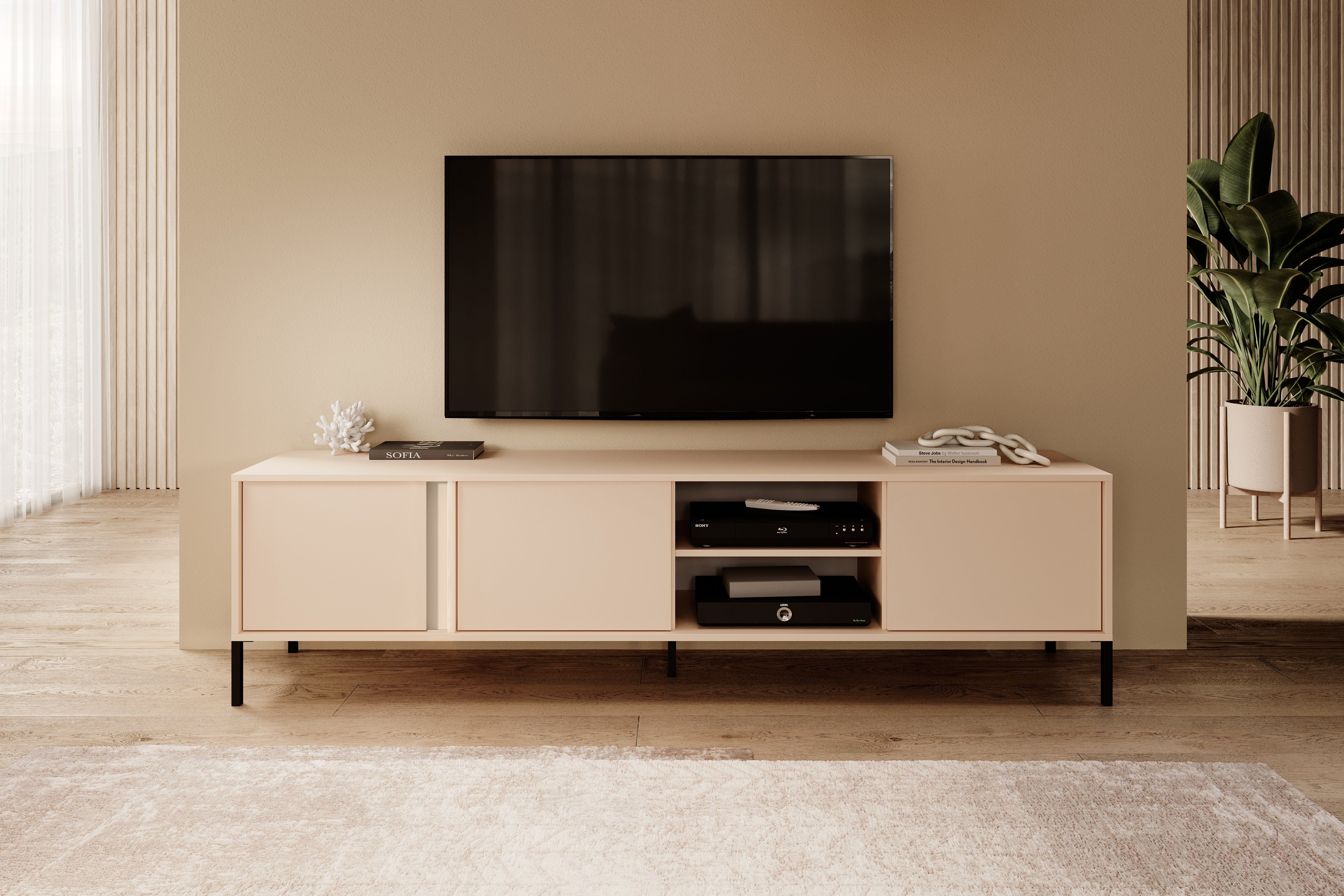 Furnix TV-Schrank DASTI 203 Fernsehschrank mit Türen, Metallfüßen 202,9 x H53,4 x T39,5 cm, Made in EU