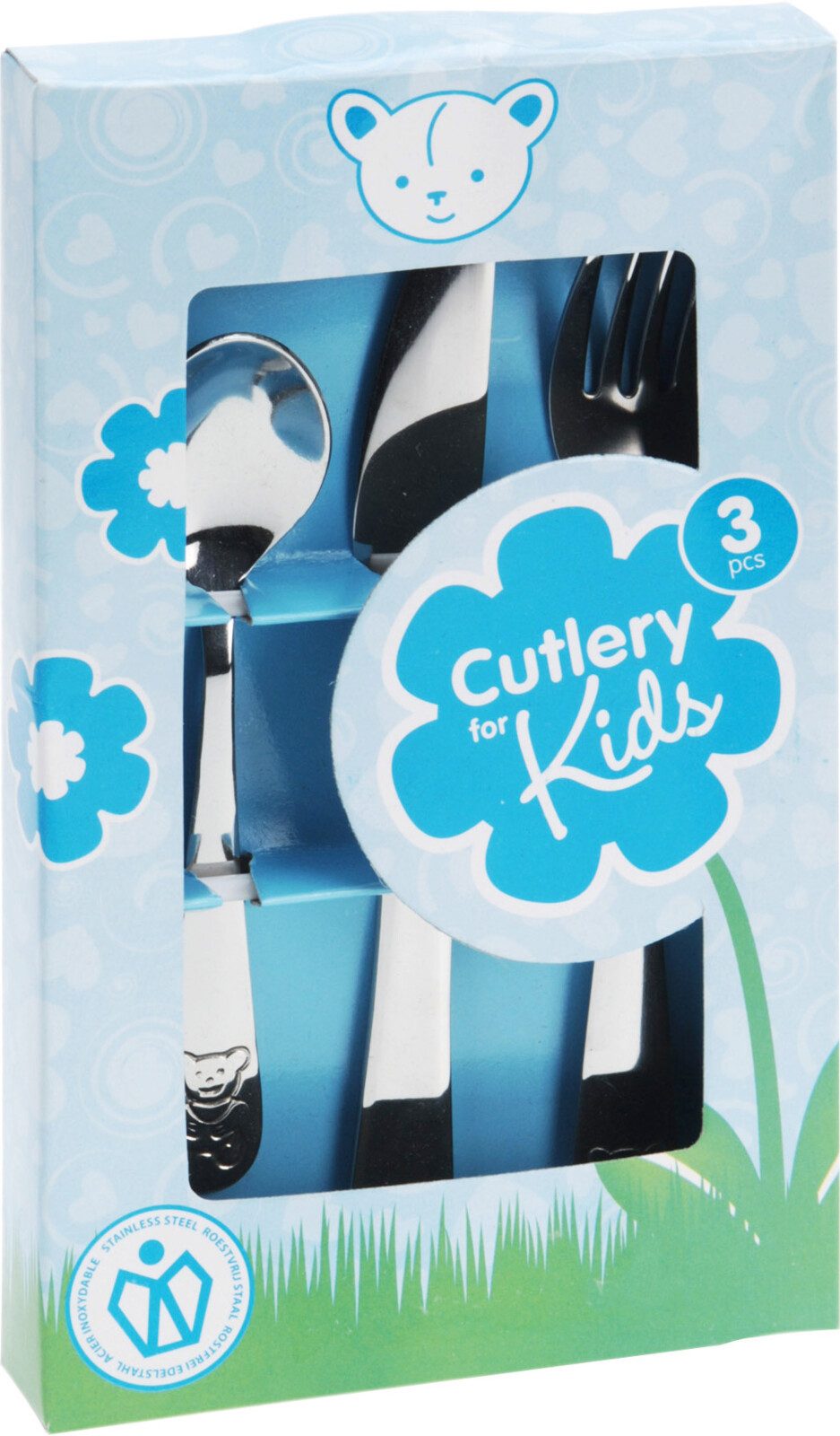 Koopman Kinderbesteck Besteck Kindergabel Kindermesser Kinderlöffel Edelstahl Stumpf 3tlg (3-tlg), Edelstahl, Verpackung Blau, Lernbesteck, Rostfrei, Anti-Schne – Bild 4 von 4