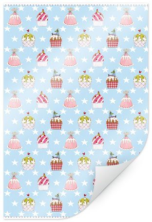 Wandbild, Poster Rosa Bild, Küche, St), Poster, (1 Rot Wandposter Muffins blaue Wall-Art Küche