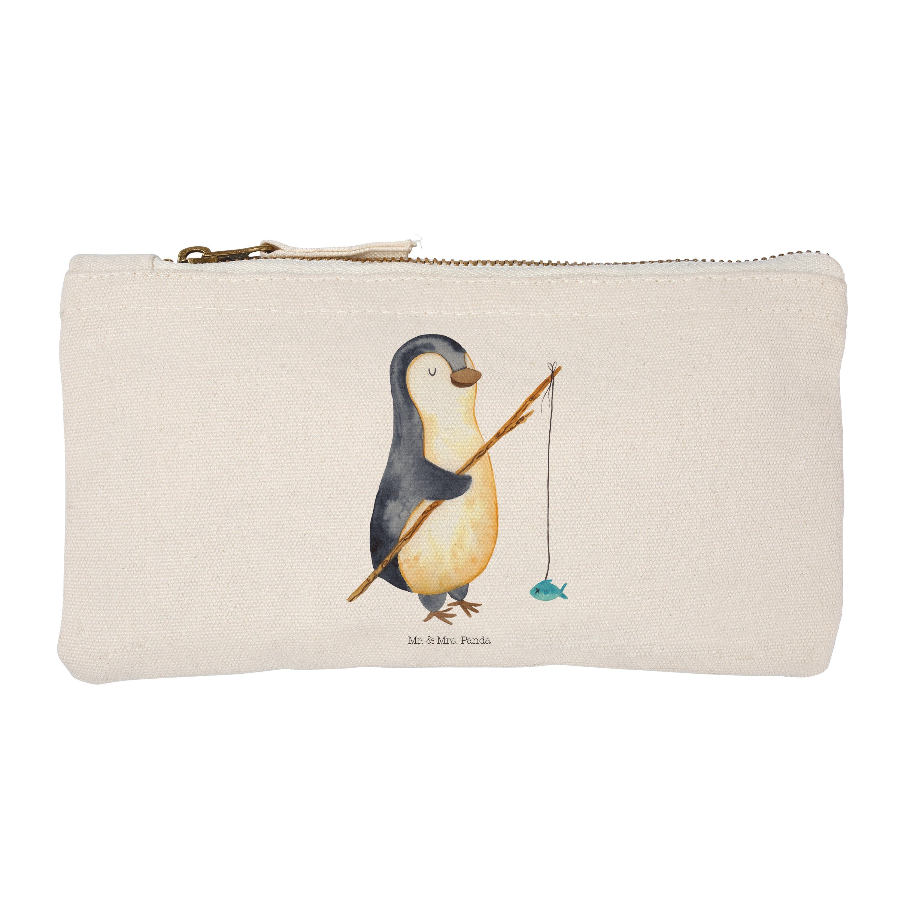 Mr. & Mrs. Panda Kosmetiktasche Pinguin Angler - Weiß - Geschenk, Makeup, Stiftemäppchen, verträumt, (1-tlg)