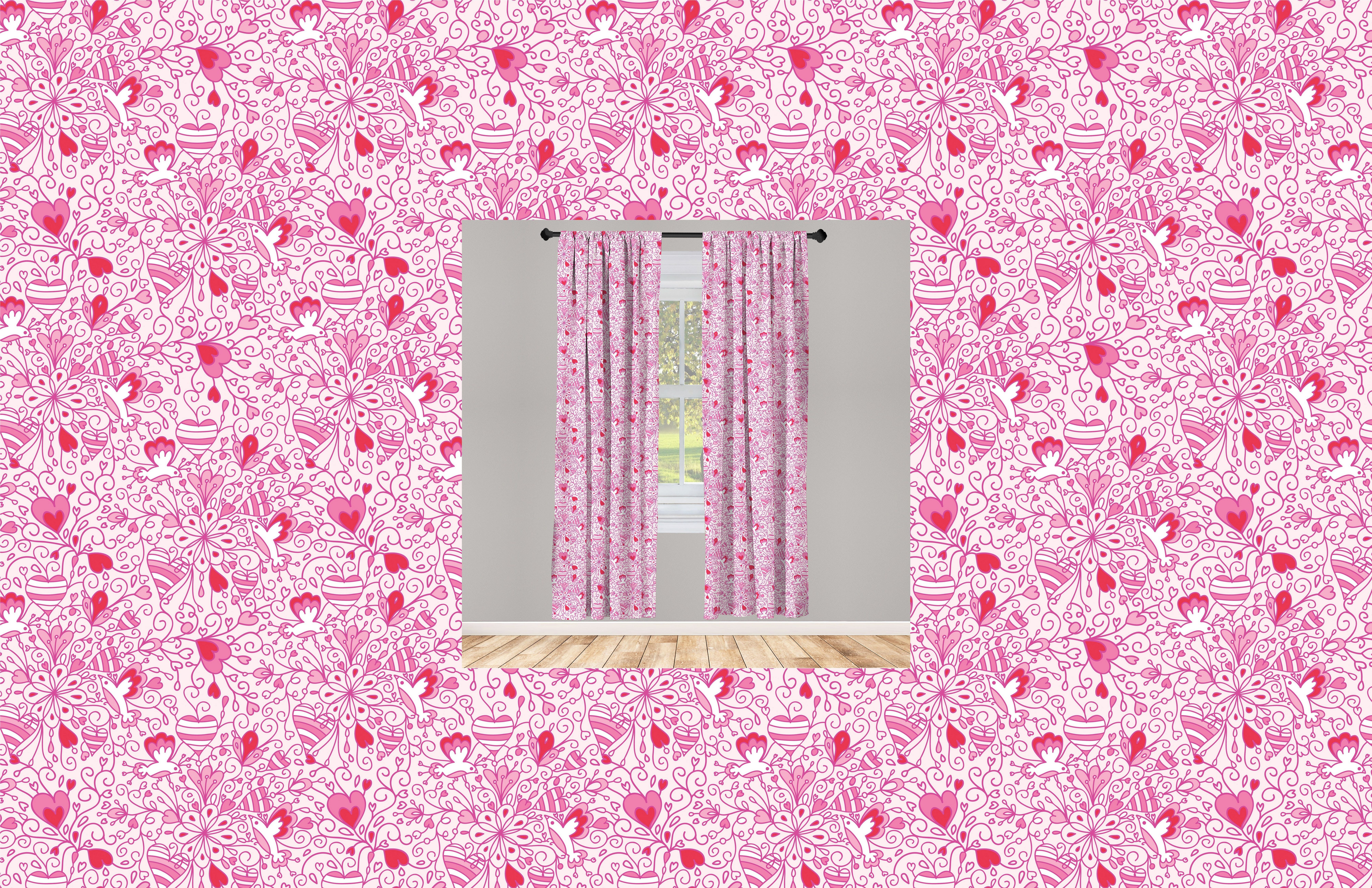 Gardine Vorhang für Wohnzimmer Schlafzimmer Dekor, Abakuhaus, Microfaser, Botanisch Liebe-Blumen-Gekritzel-Kunst